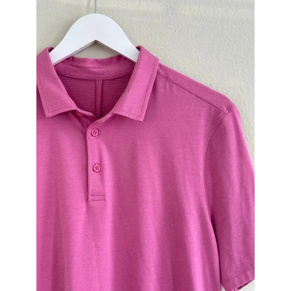 Lululemon Evolution Short Sleeve Polo Oxford Shirt Pink Mens Large Golf Athletic - Picture 9 of 9